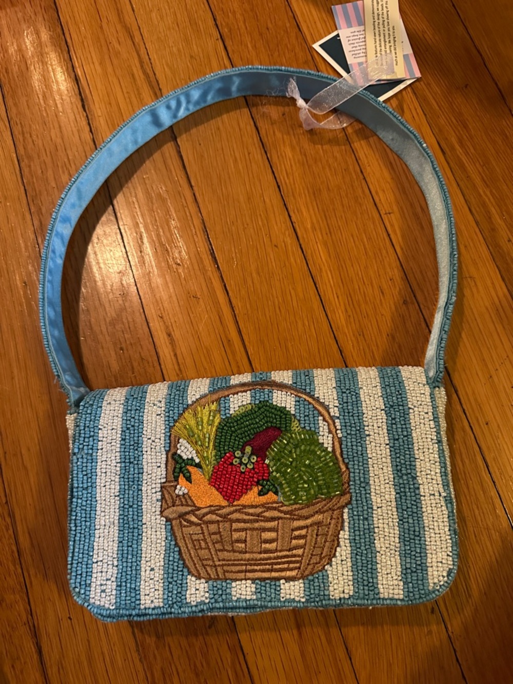 🥕 Beaded Market Basket Bag – NWT | Striped | Cottagecore Chic